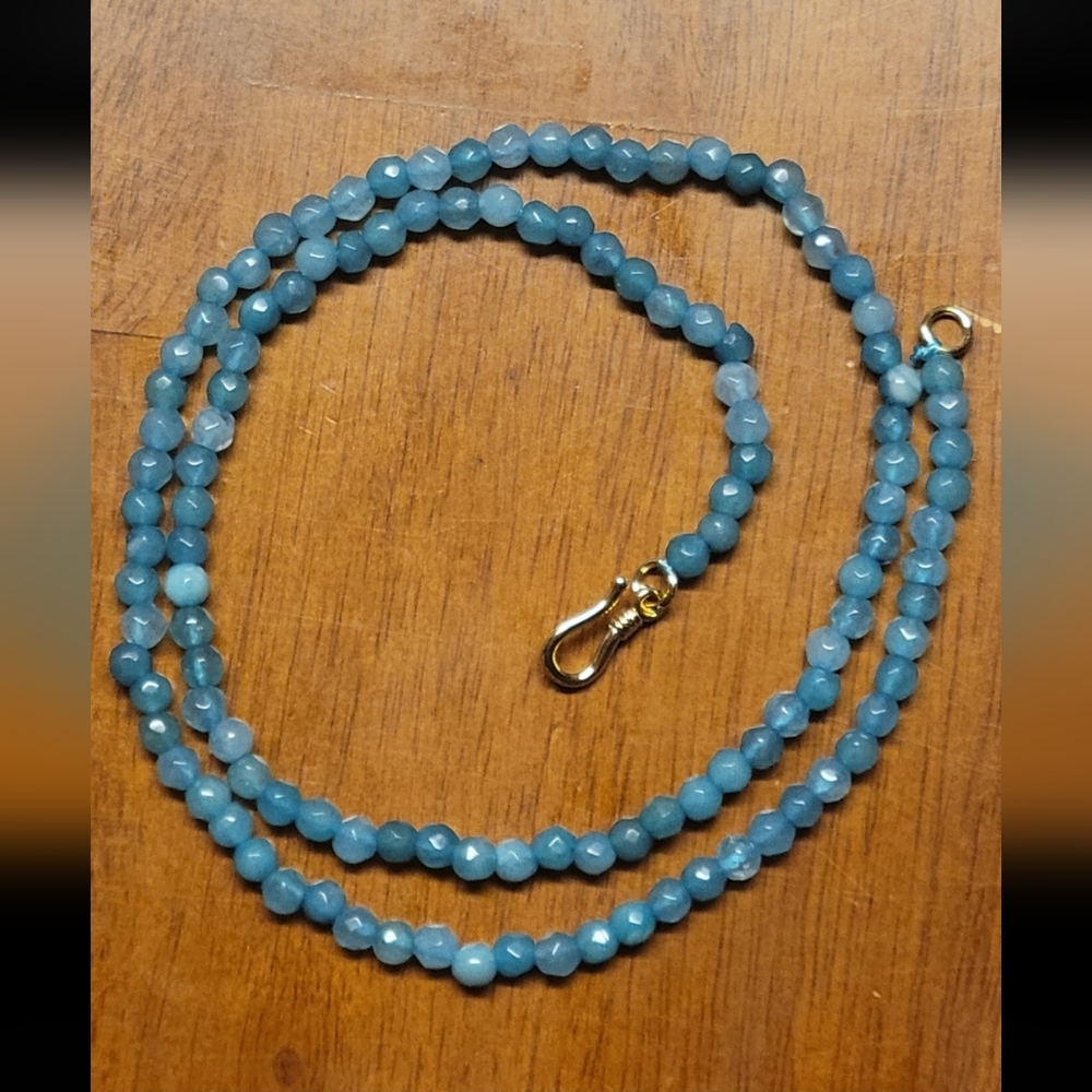 20" Natural Aquamarine 4mm Crystal Bead Necklace Stamped Clasp